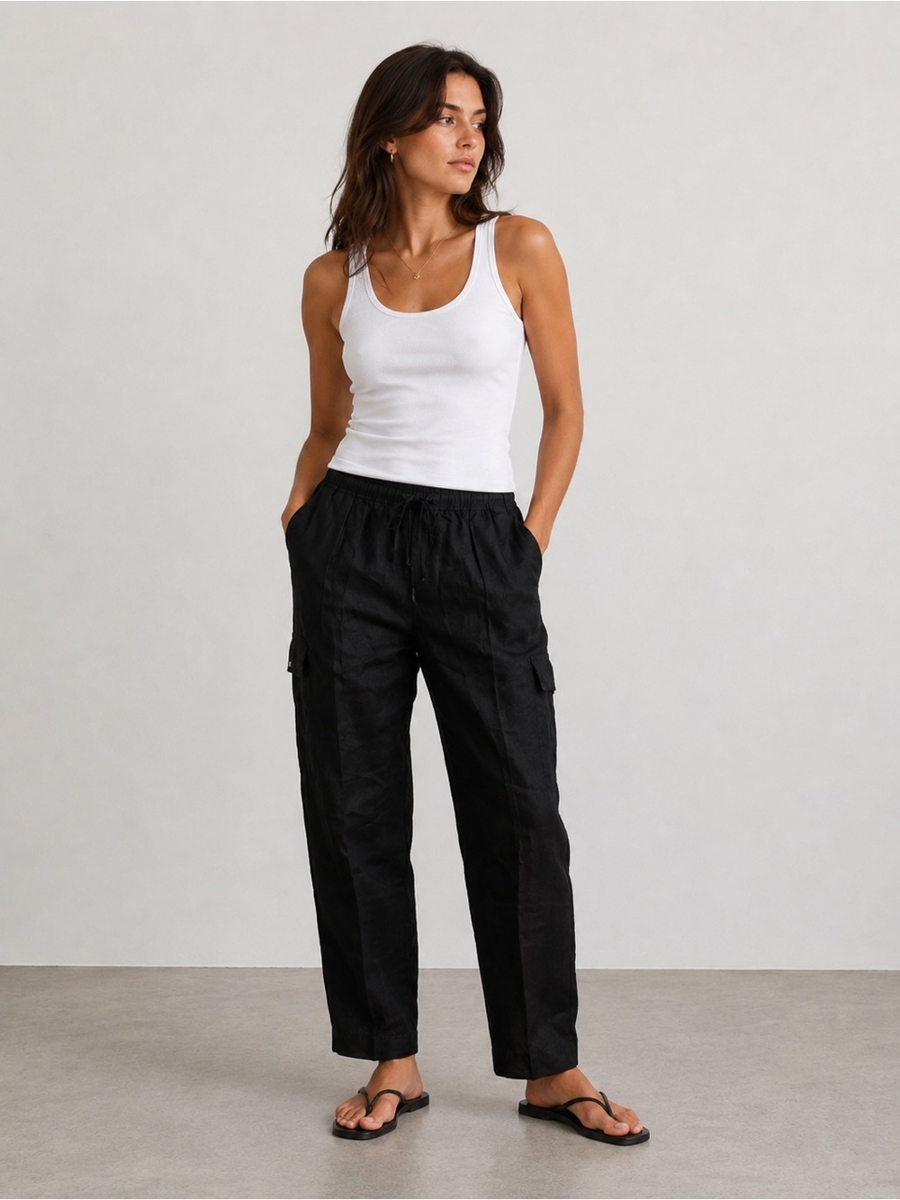Toto N Ko Black 100% Linen Pull On Pants Black 1X
